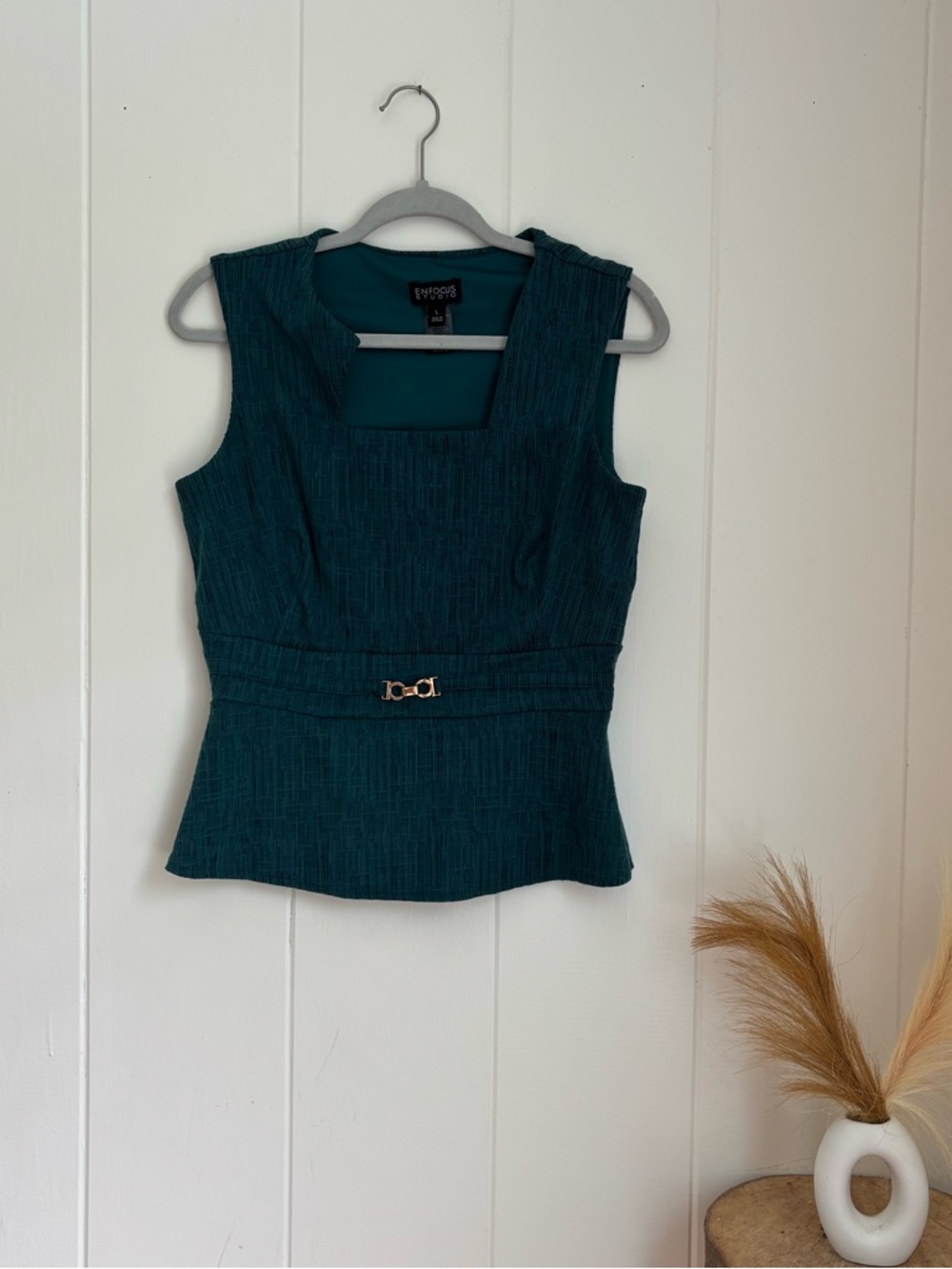 Enfocus Studio Teal Square-Neck Sleeveless Peplum Top